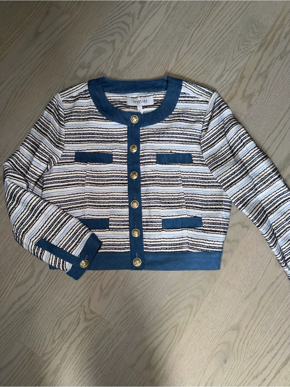 10 Crosby Derek Lam Striped Blue & White Button-Front Jacket